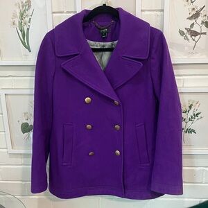 J. Crew Vibrant Purple Peacoat with Gold Buttons